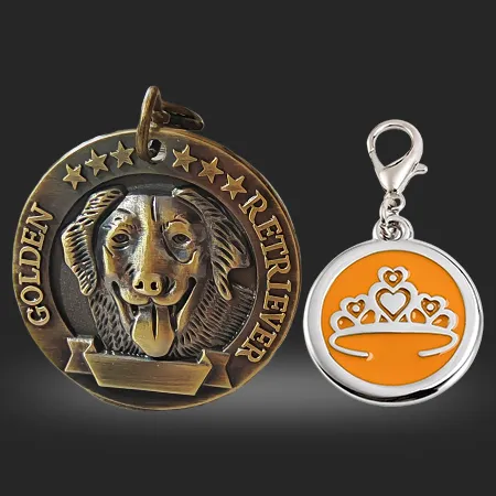 Wholesale crown-shaped charms ID tags designed to be attached to pet collars.