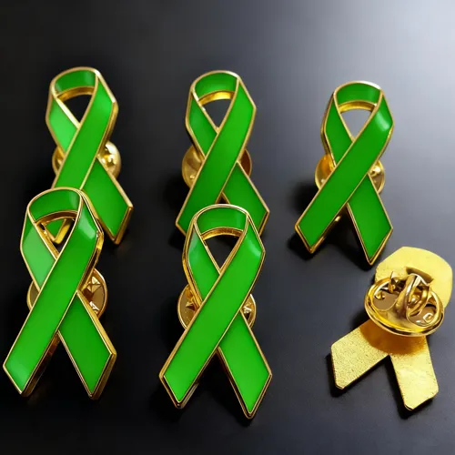Green awareness ribbon lapel pin, eco-friendly cause support accessory, perfect for fundraising and social campaigns