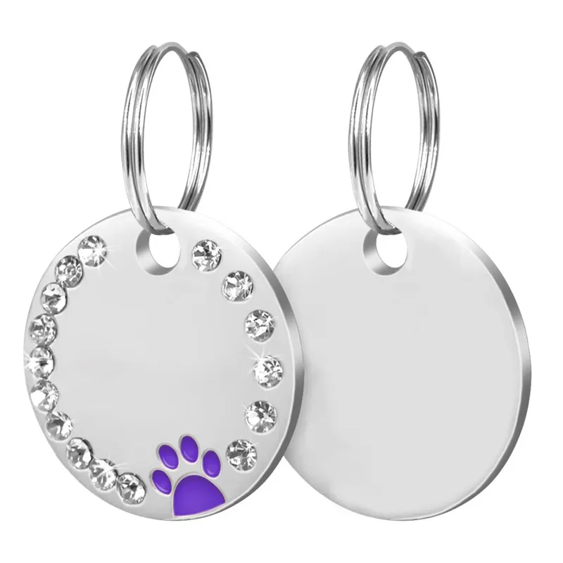 Crystal Enamel Paw Print Circle Pet Tag