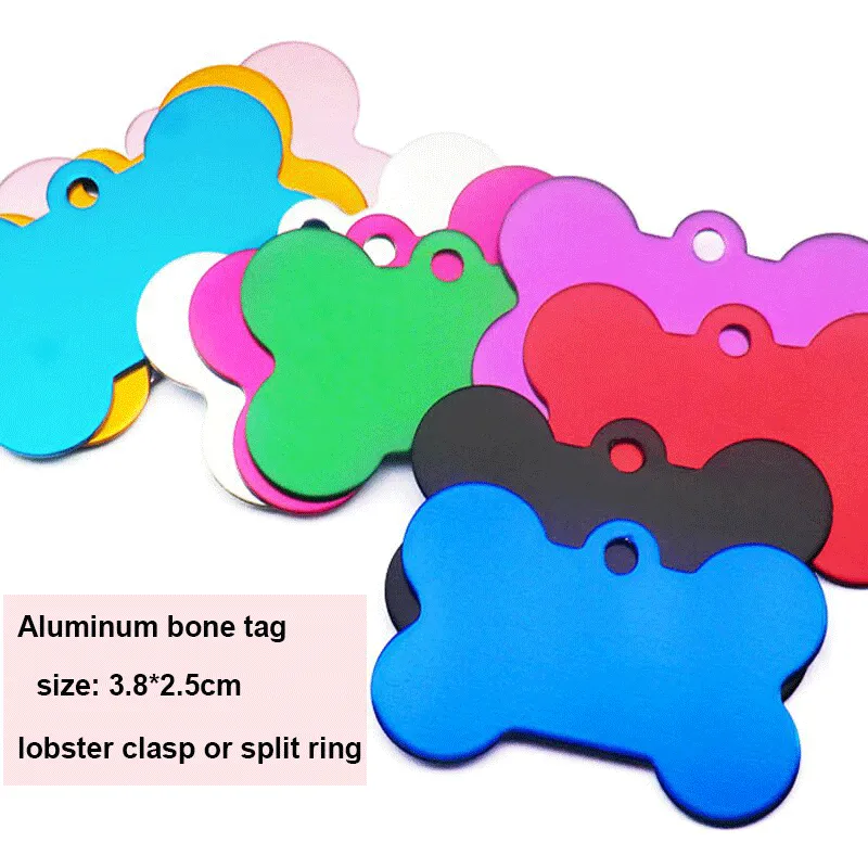 Display aluminum bone-shaped pet ID cards in a variety of selectable colors.