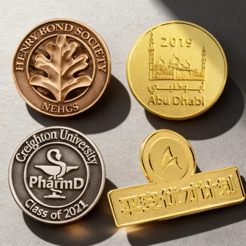 Die stamped pin with polished and textured metal surface