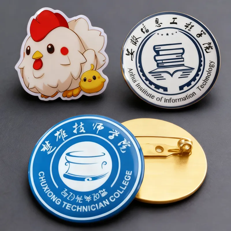 Variety of full‑color printed pins for brands and events