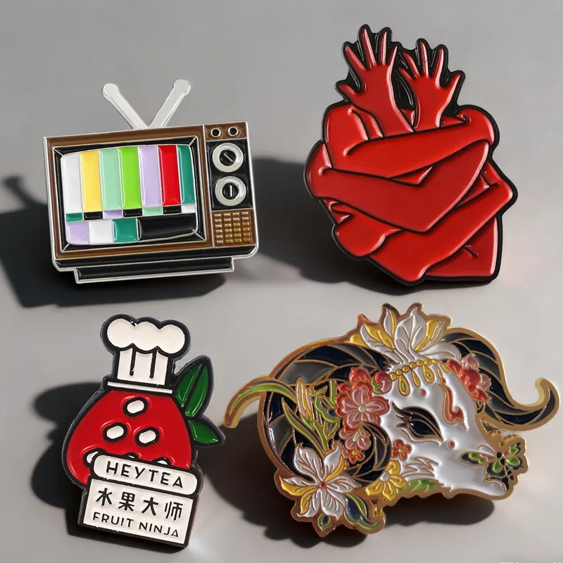 Soft enamel finish lapel pins with raised metal edges and recessed enamel