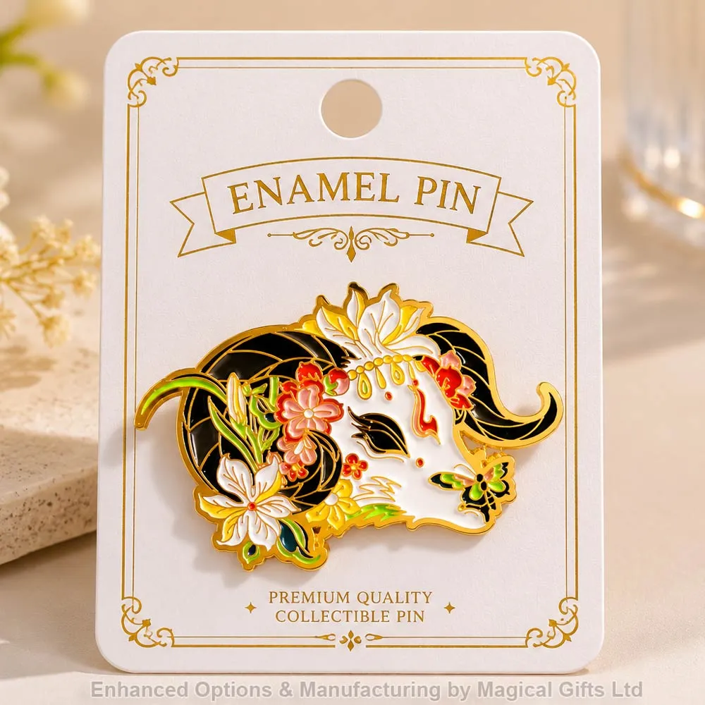 Premium custom soft enamel pins with retail backing card manufactured by Magical Gifts Ltd